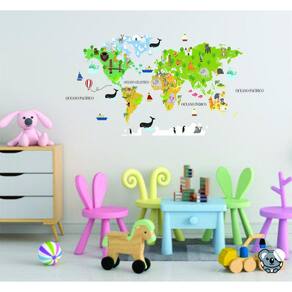 Adesivo De Parede Mapa Mundi Infantil Safari Atlas Baby