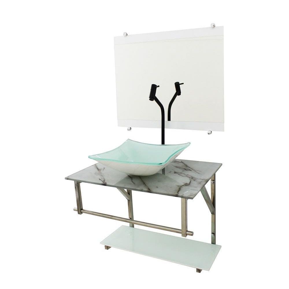 Gabinete De Vidro 60Cm Iq Inox Cuba Quadrada Mármore Branco