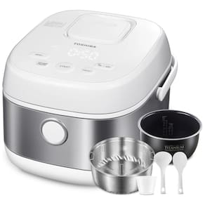 Panela de Arroz Elétrica Multifuncional 1,3L, Aço Inoxidável, 700W, 110v, TOSHIBA TRSH01, Branco
