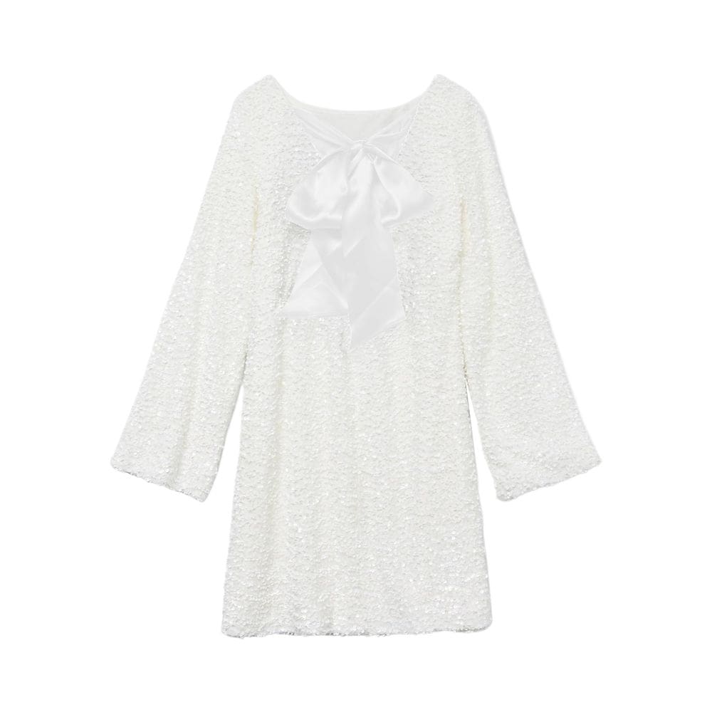 Minivestido HOCANDY Sparkly Sparkly Sequin, manga comprida, sem encosto, branco