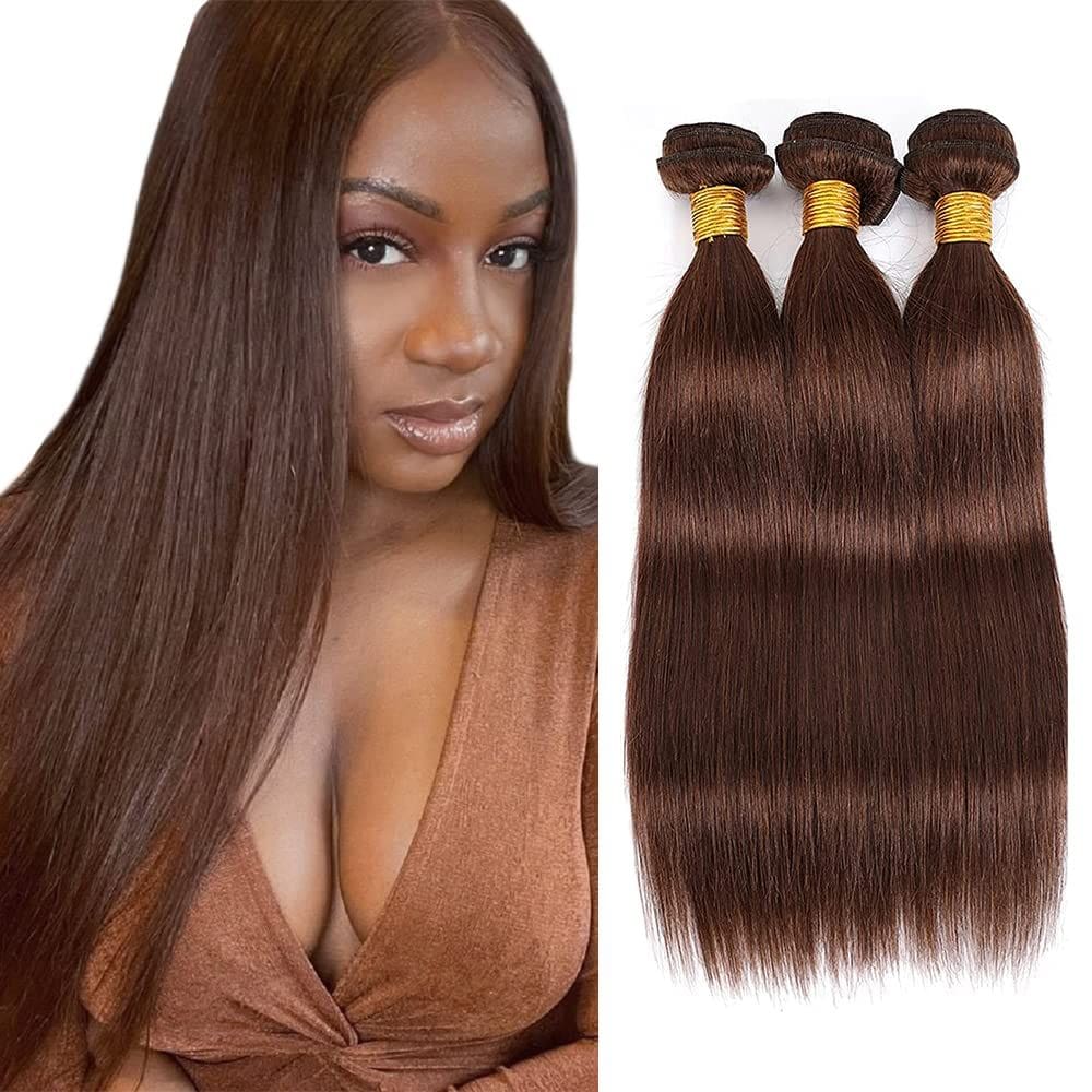 #4 Pacotes retos de cabelo humano castanho chocolate 20 cm 22 cm