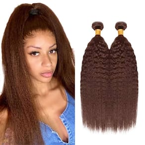 #4 Pacotes de cabelo humano reto crespo castanho chocolate 50-55 cm