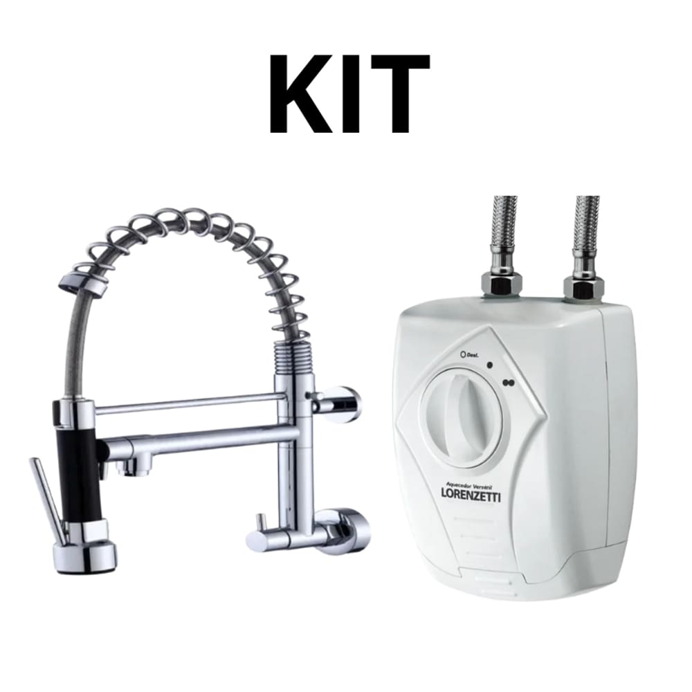 Kit Torneira Monocomando de Parede Cromada Cozinha + Aquecedor Lorenzetti Versátil 220V