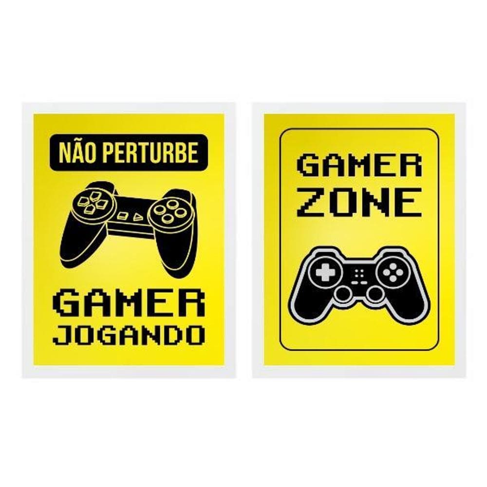 Kit 2 Quadros Gamer Zone Amarelo 24X18Cm