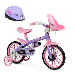 Bicicletinha Infantil Menina Minnie Aro 12 com Capacete