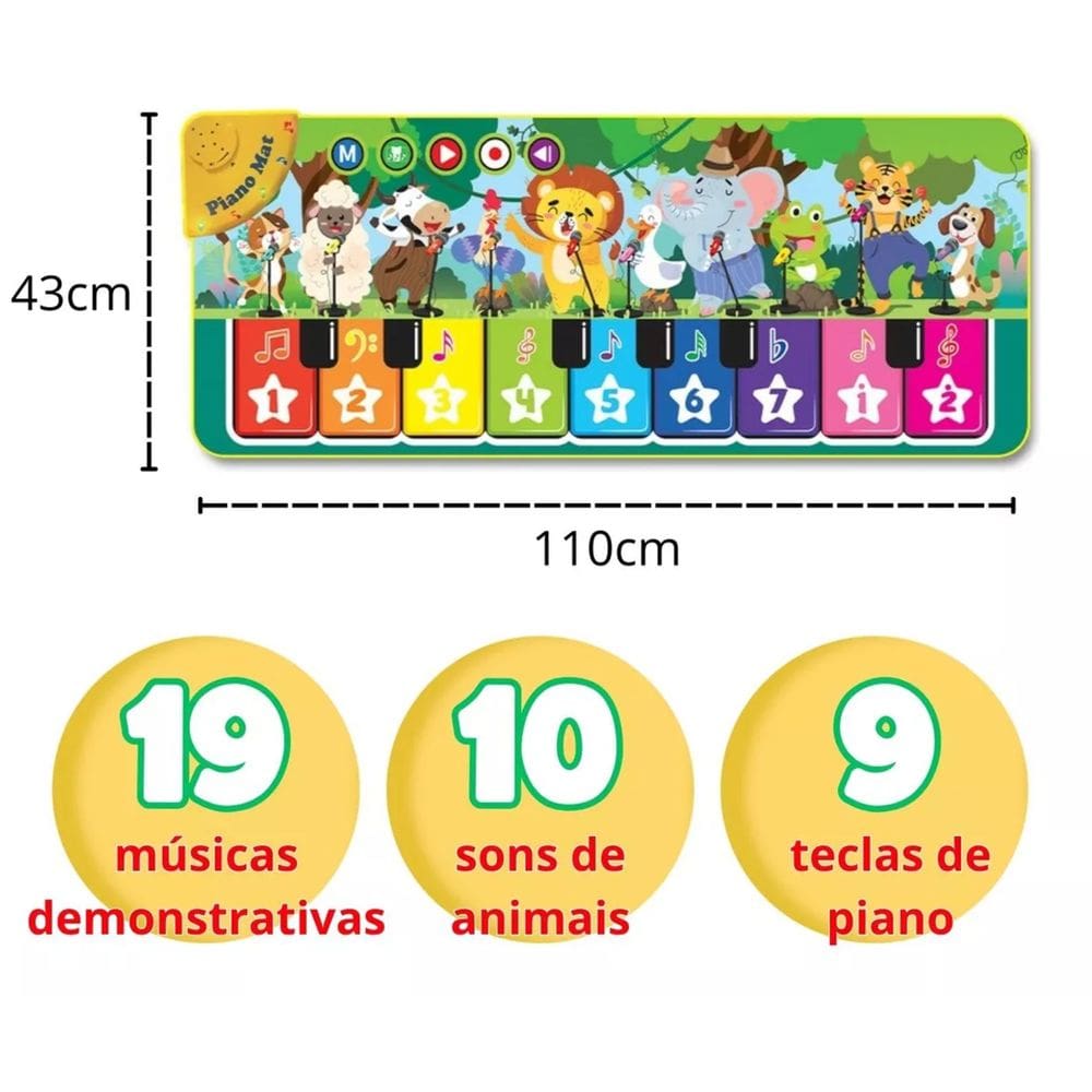 Tapete Divertido Musical Sons Bichos Grande 110cm Interativo