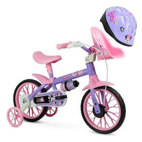 Bicicletinha Infantil Minnie Aro 12 Menina com Capacete
