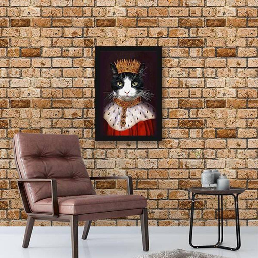 Quadro Decorativo Meu Gato Rei 45x34Cm Moldura Preta