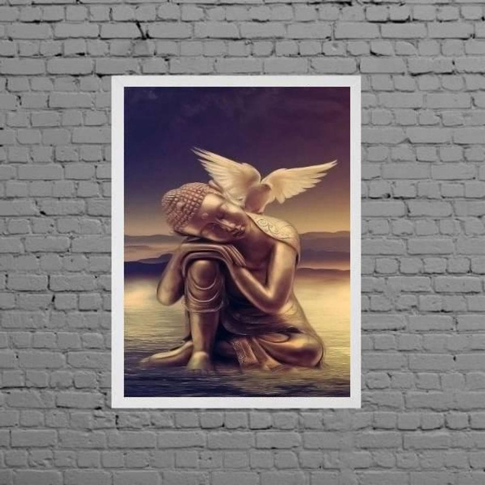 Quadro Decorativo Zen Buda Da Paz 24X18Cm Moldura Branca