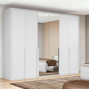 Guarda Roupa Casal Ambiente Imperatore 6 Portas Branco Brilho com Kit Sapateira e Espelho - Lopas