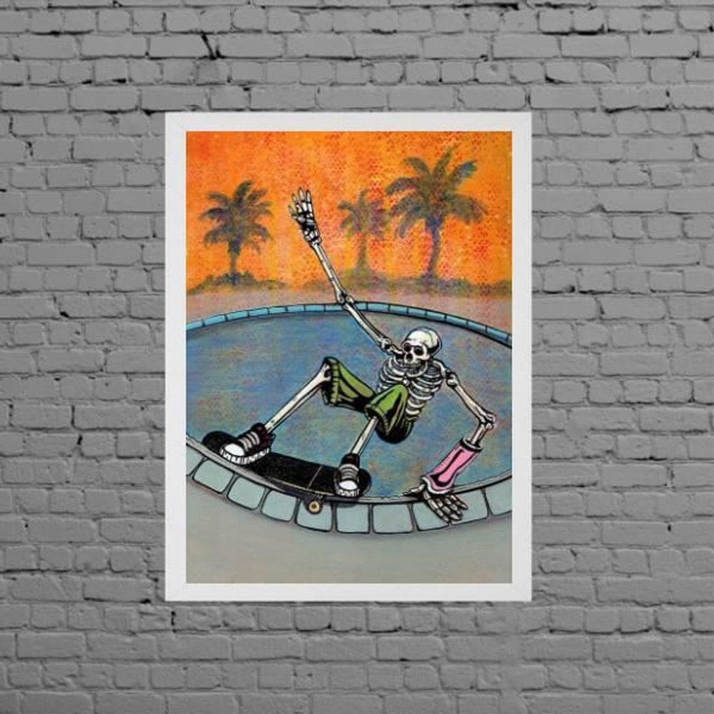 Quadro Decorativo Caveira No Skate 33X24Cm - Com Vidro