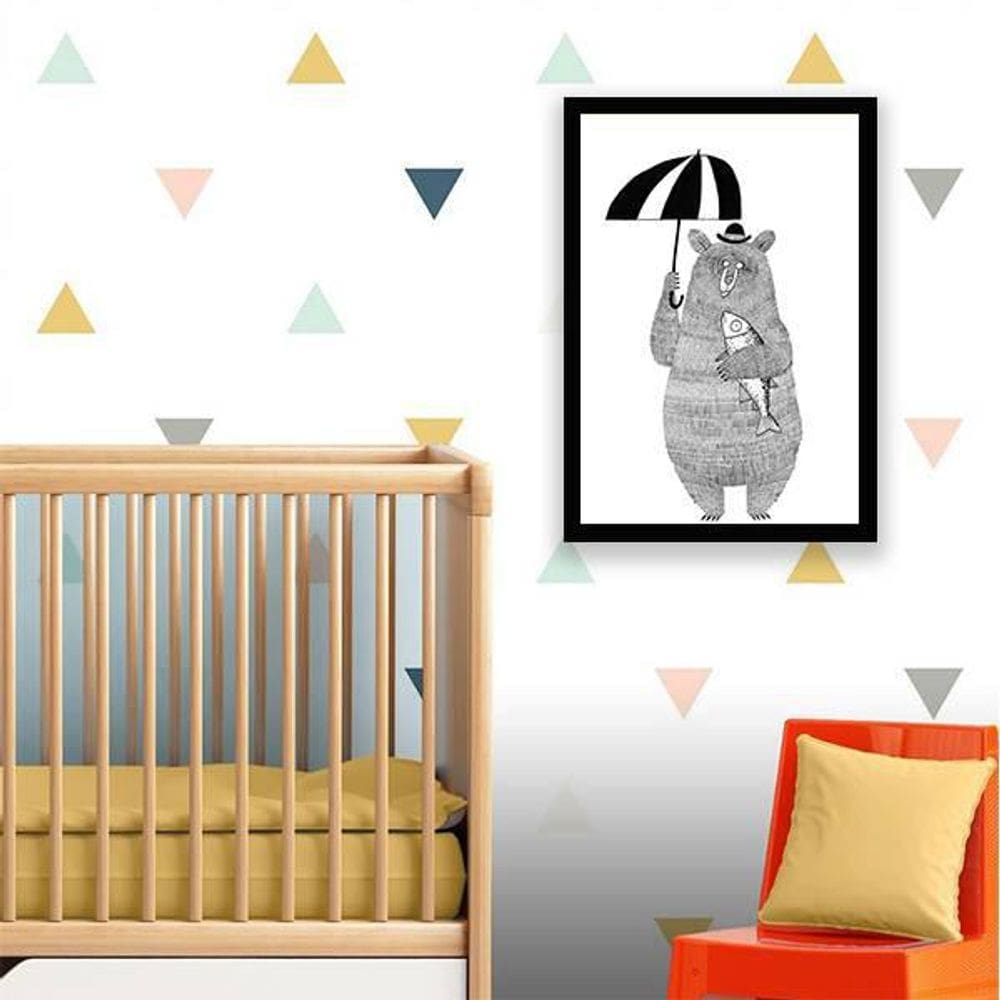 Quadro Decorativo Infantil Urso Escandinavo Moldura Preta