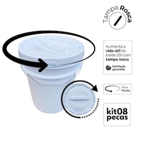 Balde Para Depilação 20 L E Tampa Rosca - Kit 8 Pçs