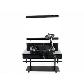 Gabinete Com Cuba De Vidro 60Cm Cuba Chapéu - Mármore Preto