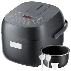 Panela de Arroz Elétrica, Capacidade 3 Xícaras com Tela LCD e 8 Funções de Cozimento para Arroz e Grãos, 110V, Toshiba, Cinza
