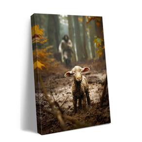 Arte de parede em tela Christian Jesus Running After Lost Lamb 60x90cm