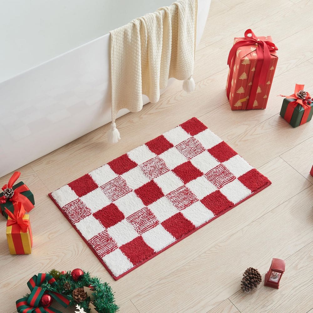 Tapete de banho CozeCube Christmas Checkered Antiderrapante em Microfibra
