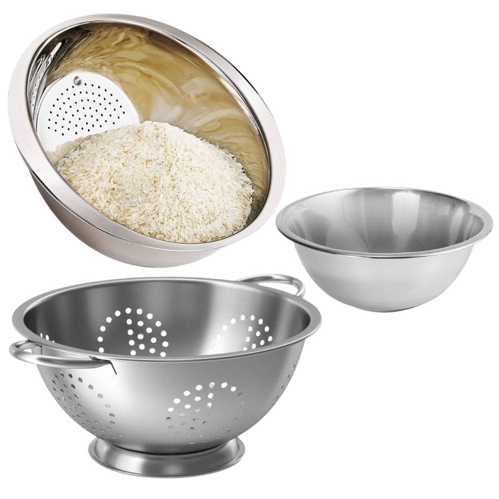 Kit Escorredores Multiuso Aço Inox Lavador de Arroz, Macarrão e Bowl - Lehavi