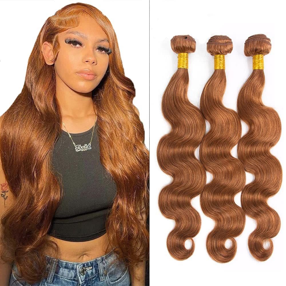 Extensões de cabelo Nuailisex Brown Body Wave 3 Bundles 22cm