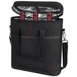 Tirrinia Bolsa Térmica Para Transporte de Vinhos até 3 Garrafas com Alça Ajustável, Preta