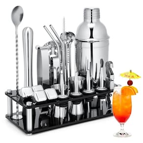 Kit Bn Profissional 24 Peças em Aço Inoxidável com Suporte, KINGROW, Preto