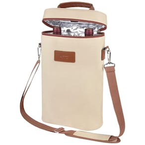 Bolsa Térmica Para Transporte de Vinhos até 2 Garrafas com Alça Ajustável, TIRRINIA, Bege