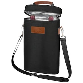Tirrinia Bolsa Térmica Para Transporte de Vinhos até 2 Garrafas com Alça Ajustável, Preta