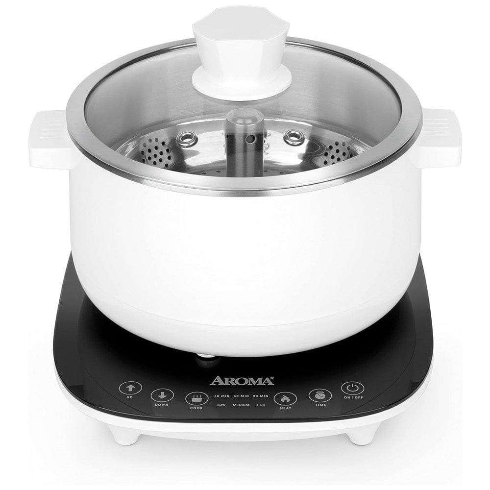 Panela Elétrica Aroma Housewares 2.5 Litros com Tecnologia Inteligente de Elevação de Cesto de Vapor em Aço Inoxidável - Branca