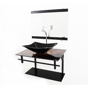 Gabinete De Vidro 60Cm Com Cuba Retangular - Madeira Rústica