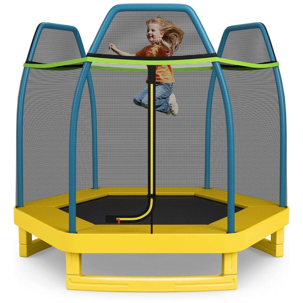 Giantex Cama Elastica Infantil com Diâmetro e Rede de Proteção para até 100 kg, Amarelo, Verde
