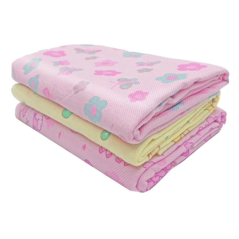 Kit 3 Pçs Cueiro Manta Flanelado 80X60Cm Bebe Infantil Rosa
