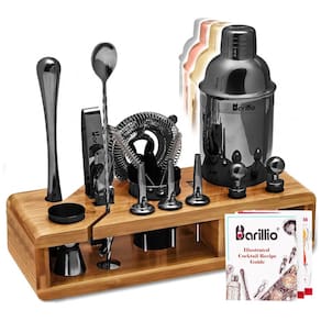 Kit Bn Profissional 23 Peças em Aço Inoxidável com Suporte de Bambu e Livro de Receitas, BARILLIO, Preto