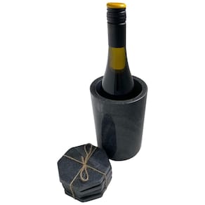Porta Garrafa Térmico para Vinho em Mármore, BARABARA, Preto