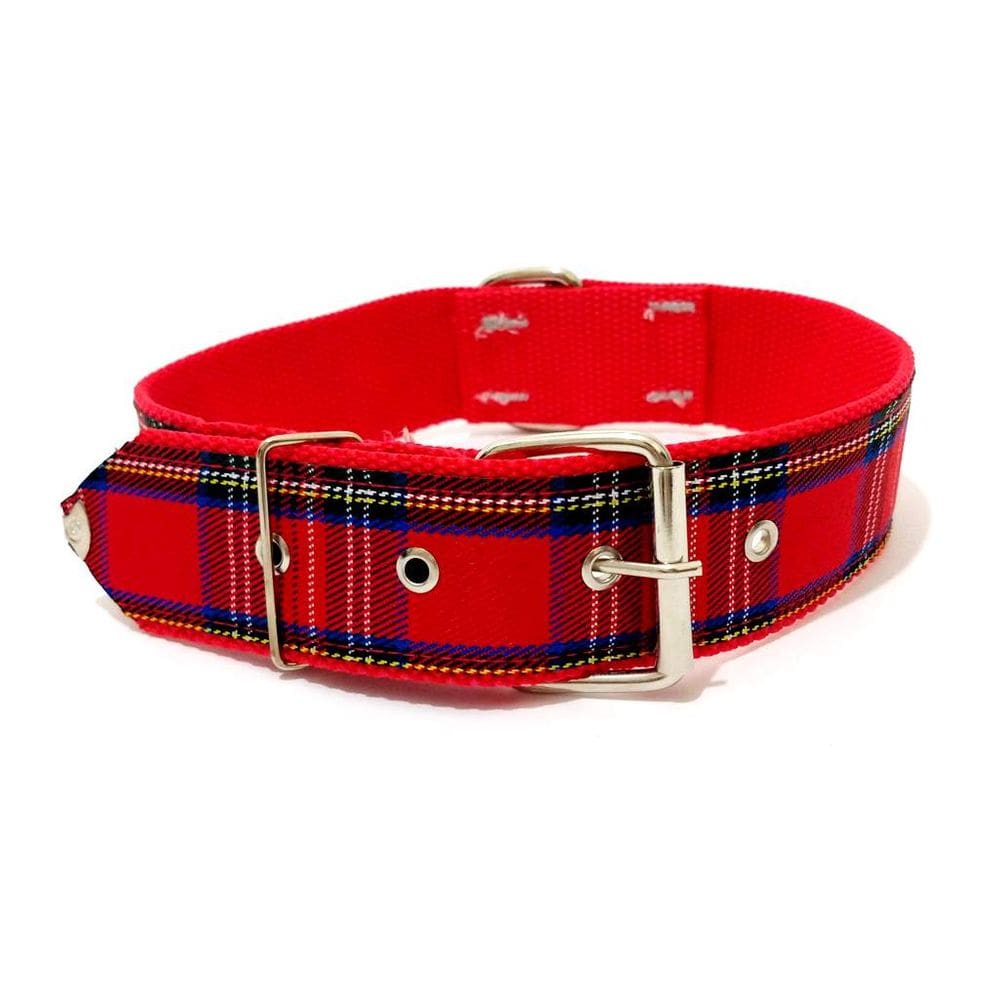 Coleira cachorro xadrez em nylon vermelha nº 8 56cm a 68cm