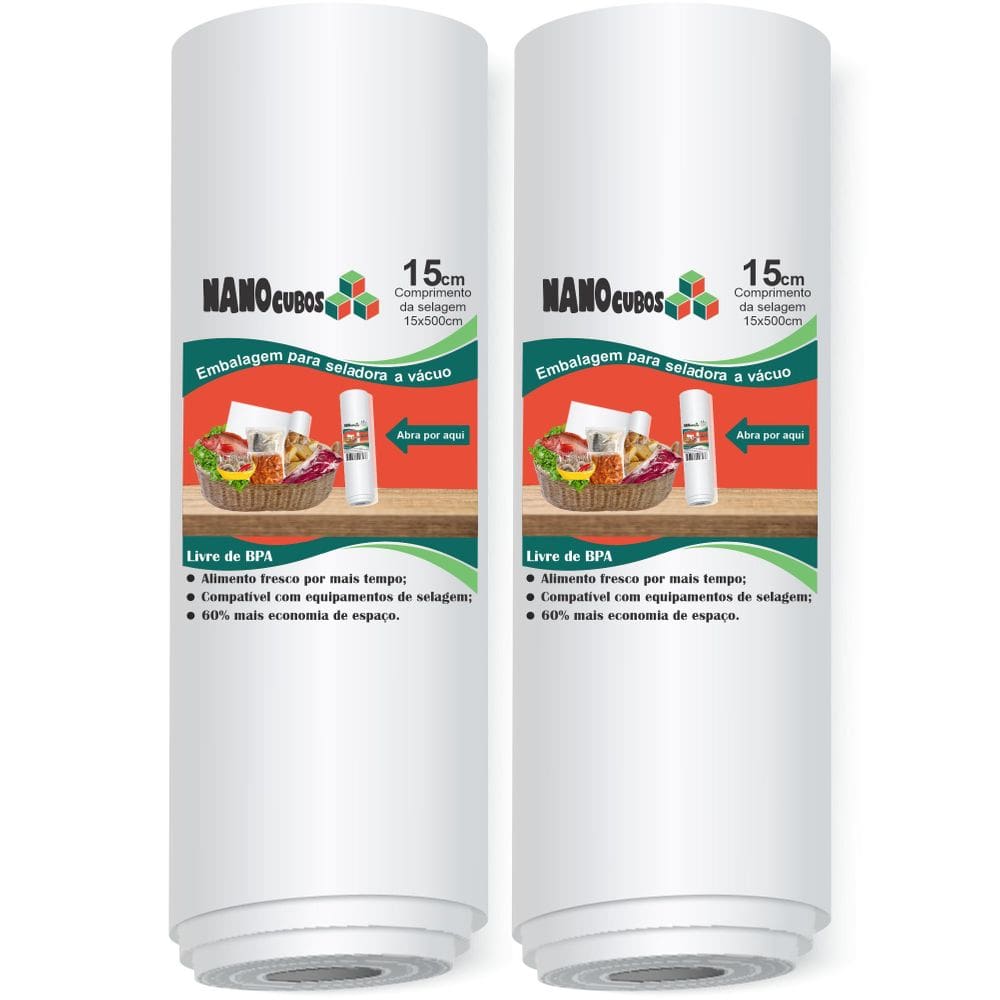 Kit 2 Rolos Nanocubos 15X500 Sacos Ranhura Seladora A Vácuo