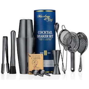 Kit Bartender Profissional 11 Peças em Aço Inoxidável, Mixology Craft, Preto