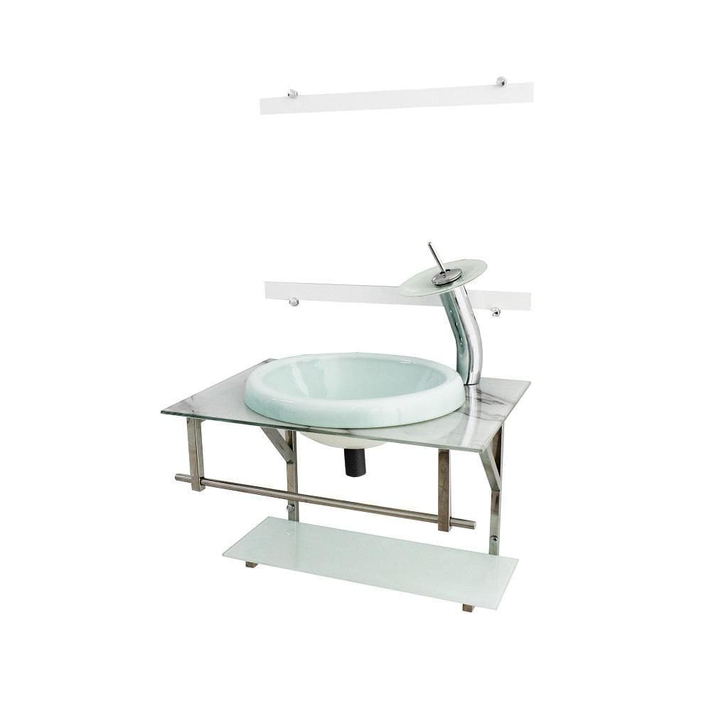 Gabinete De Vidro Para Banheiro 60Cm Inox - Mármore Branco