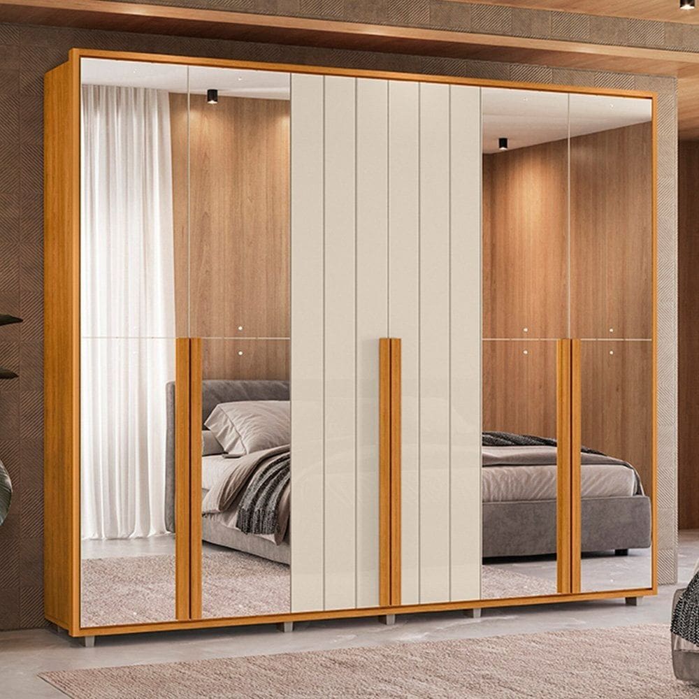 Guarda Roupa Mdf 4 Portas com Espelhos Volpi Cinamomo/Off White
