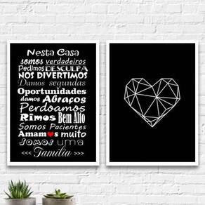 Quadros Frase Família Coração Moldura Branca 24X18Cm 2 Peças