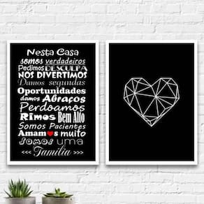 Quadros Frase Família Coração Moldura Branca 24X18Cm 2 Peças