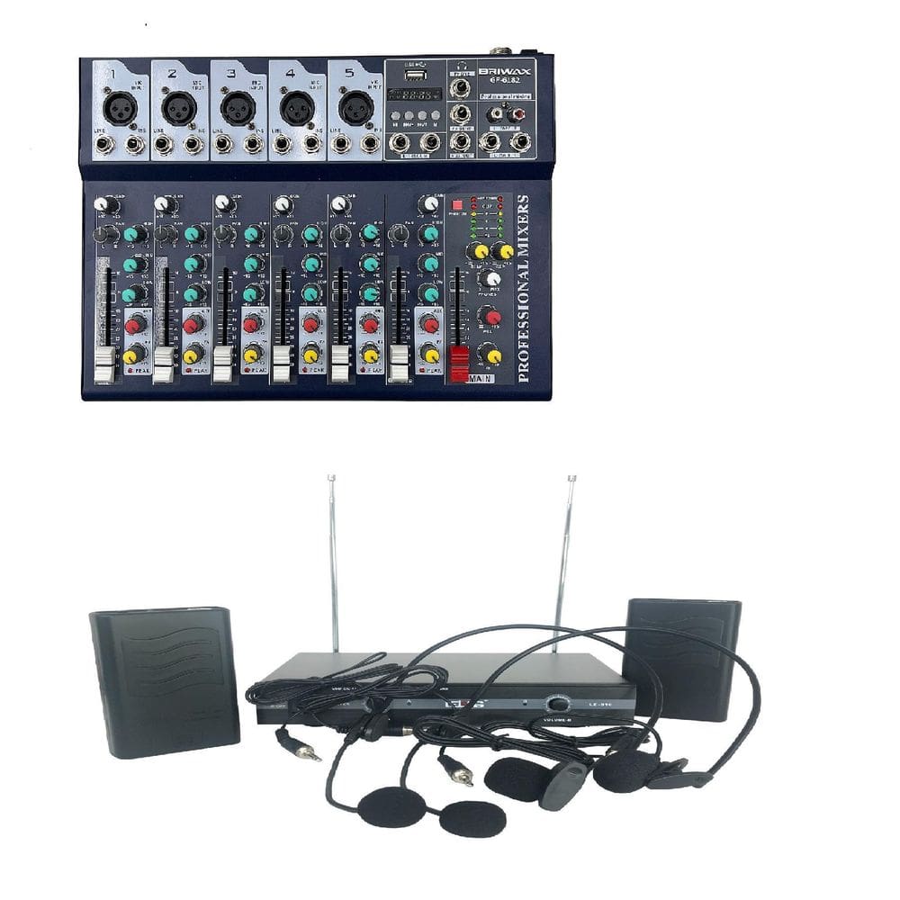 Kit Mesa De Som 7 Canais Gf-6182 + Microfone Sem Fio Le910