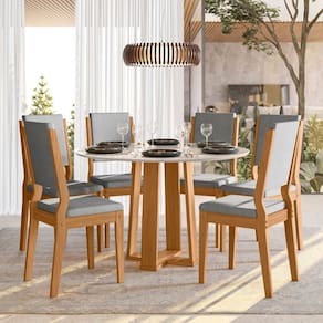Conjunto Sala de Jantar Mesa Isabela 117cm com 6 Cadeiras Carol Ypê/Cinza