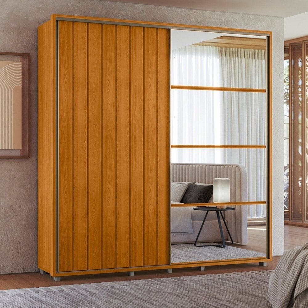 Guarda-roupa Mdf 1 Porta com Espelho Monet Cinamomo