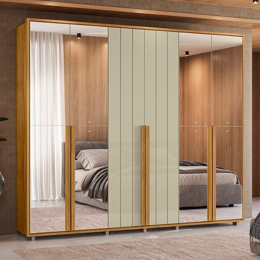 Guarda Roupa Mdf 4 Portas com Espelhos Volpi Cumaru/opala