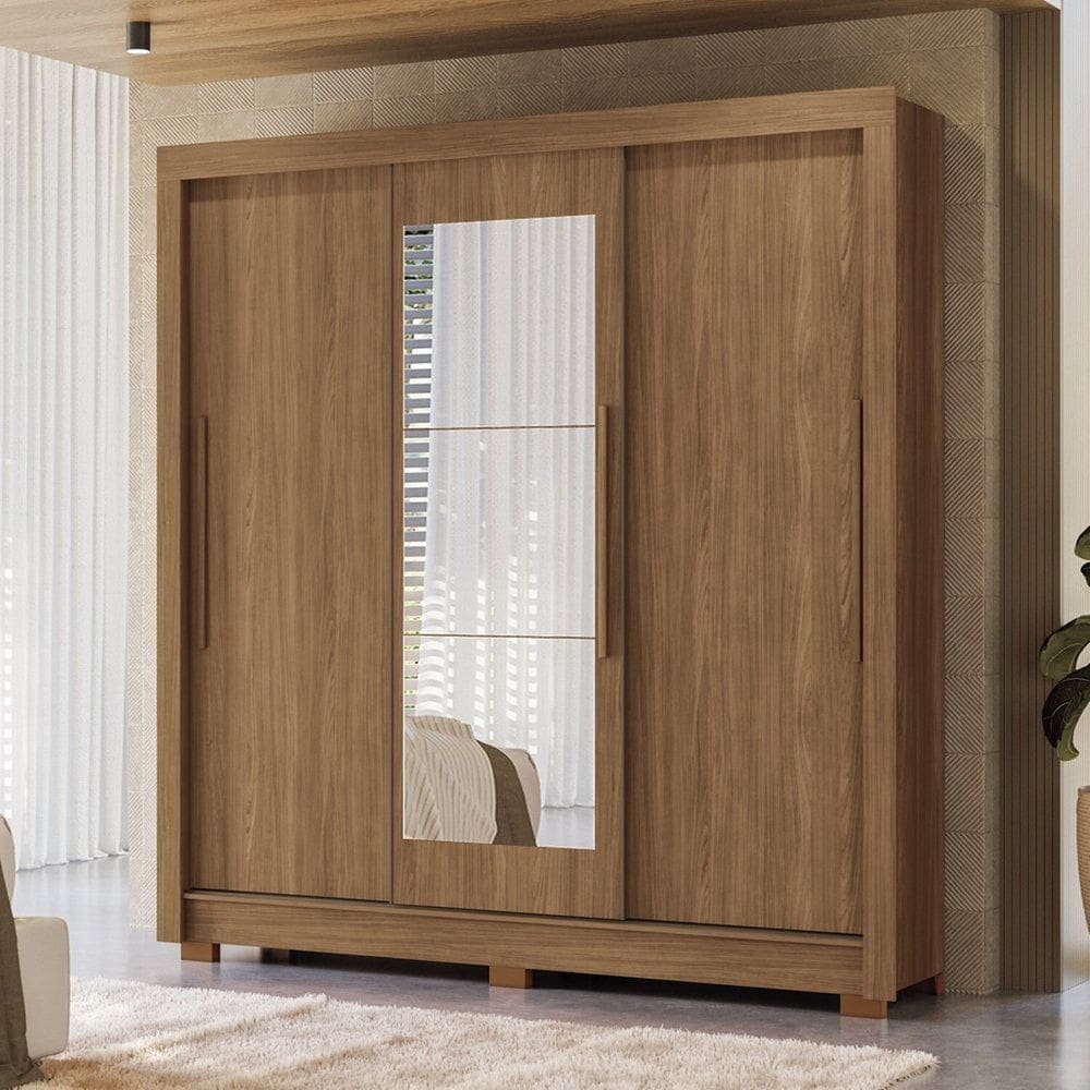 Guarda-roupa 3 Portas Correr 2 Gavetas com Espelho Maringá Jatoba