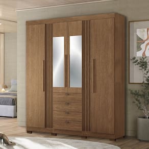 Guarda-roupa 4 Portas 4 Gavetas com Espelho e Pés Mdp Aurora Jatoba