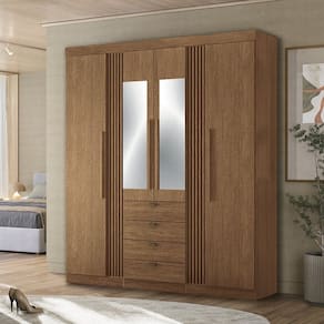 Guarda-roupa 4 Portas 4 Gavetas com Espelho Mdp Aurora Jatoba
