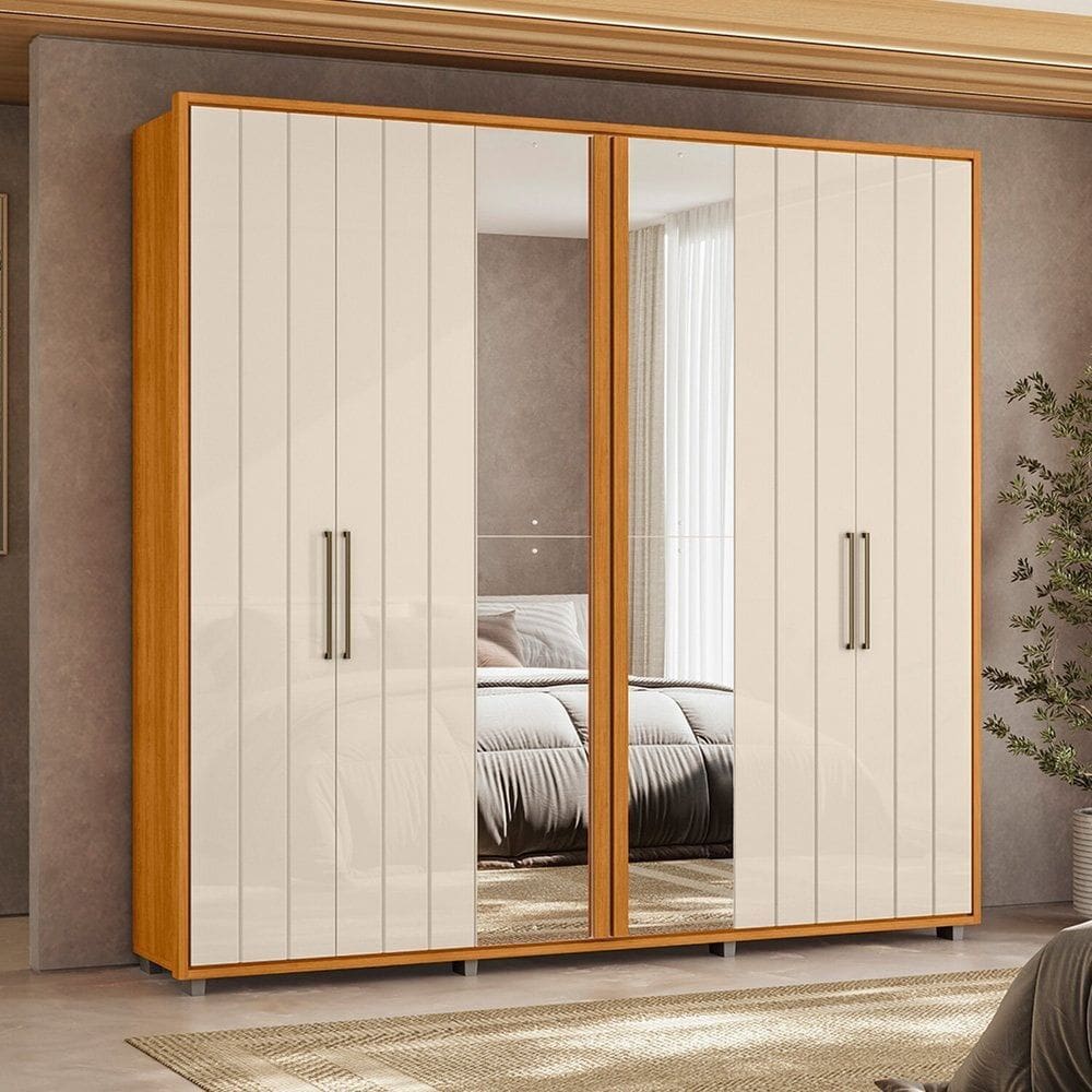 Guarda-roupa Mdf 2 Portas com Espelhos Miró Cinamomo/Off White
