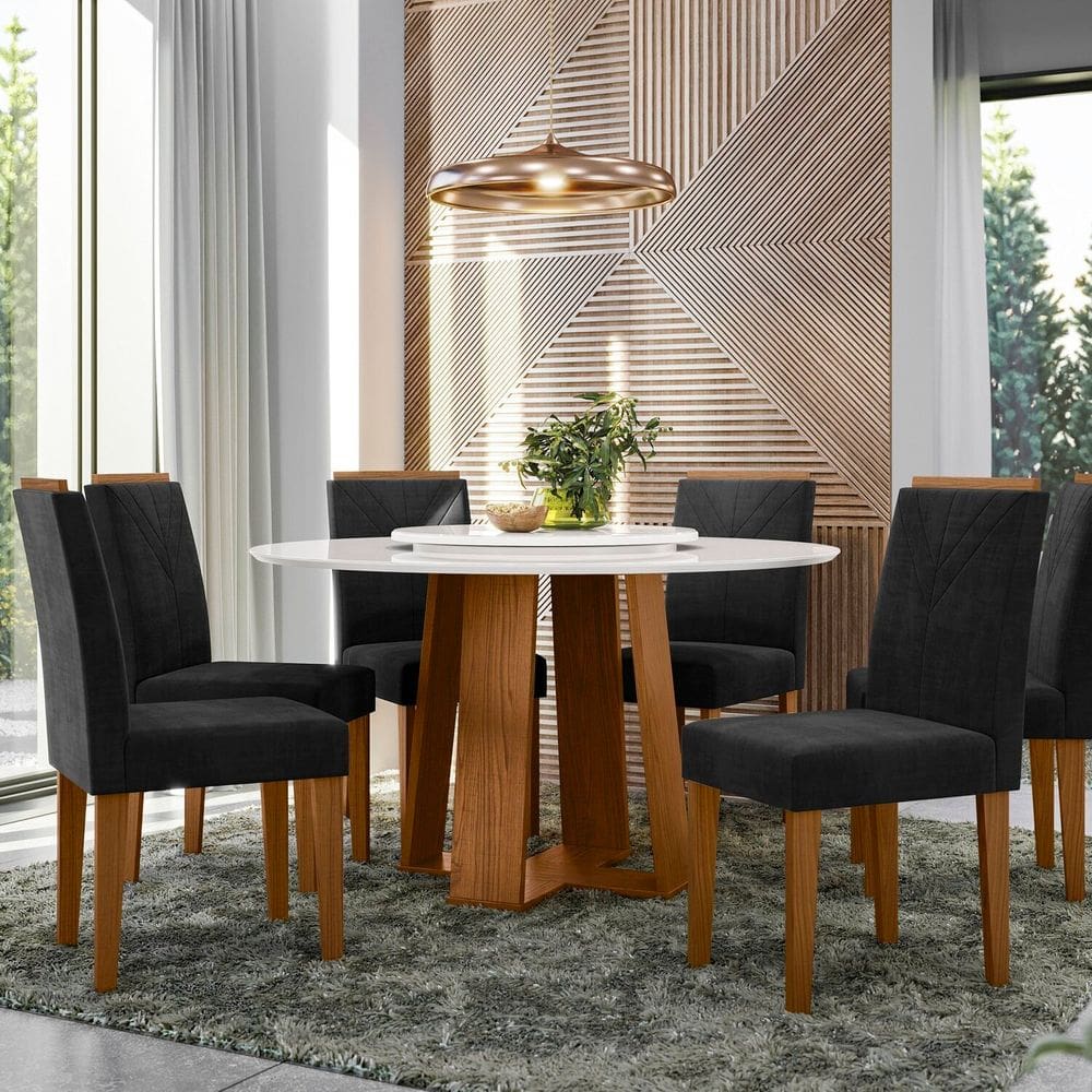 Conjunto Sala de Jantar Mesa Isabela 135cm com 6 Cadeiras Ypê/Off White