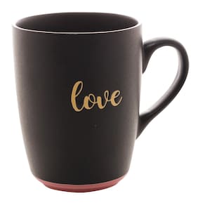 Caneca Em Cerâmica Bon Gourmet Love Preto E Rosa 340ml
